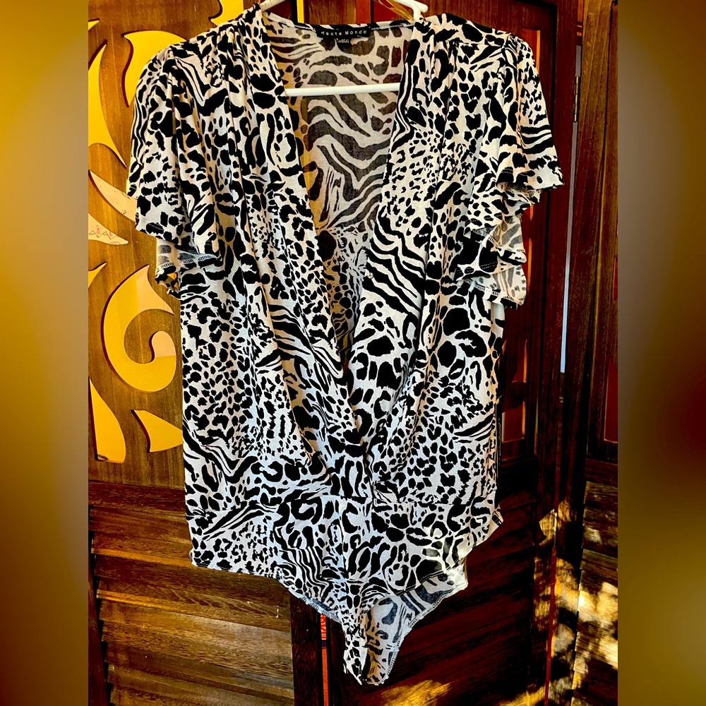 Dressy Black/White Leopard Print Bodysuit